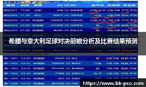 希腊与意大利足球对决前瞻分析及比赛结果预测
