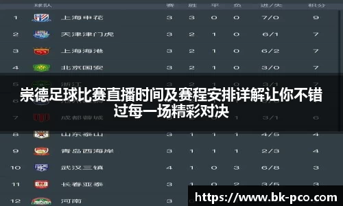 崇德足球比赛直播时间及赛程安排详解让你不错过每一场精彩对决