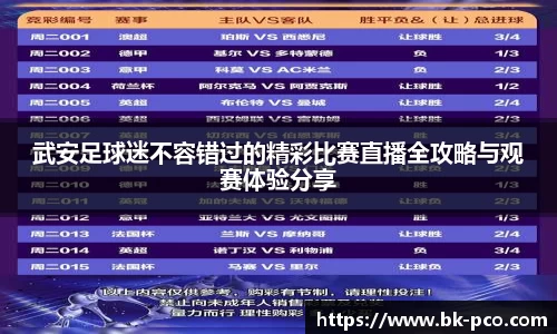 武安足球迷不容错过的精彩比赛直播全攻略与观赛体验分享